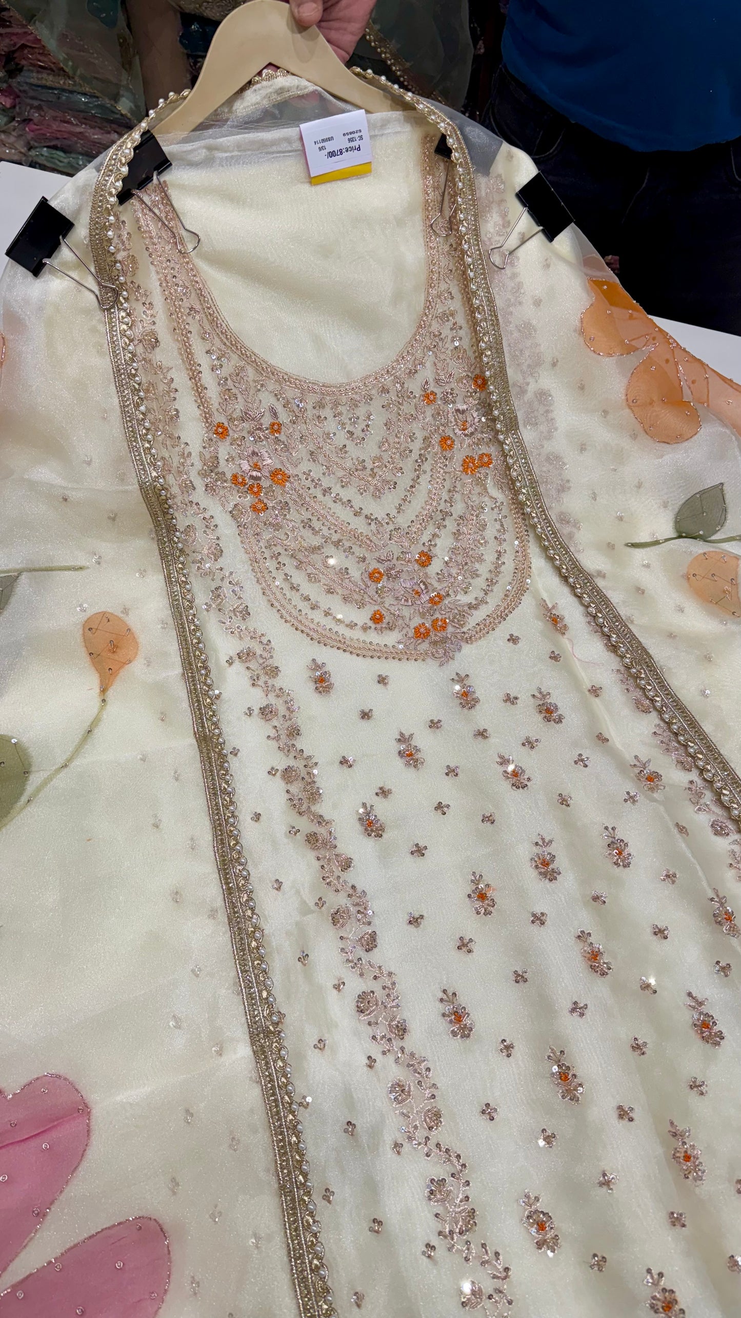 Glass Organza Unstitched Suit with Heavy Zardozi Hand Embroidery