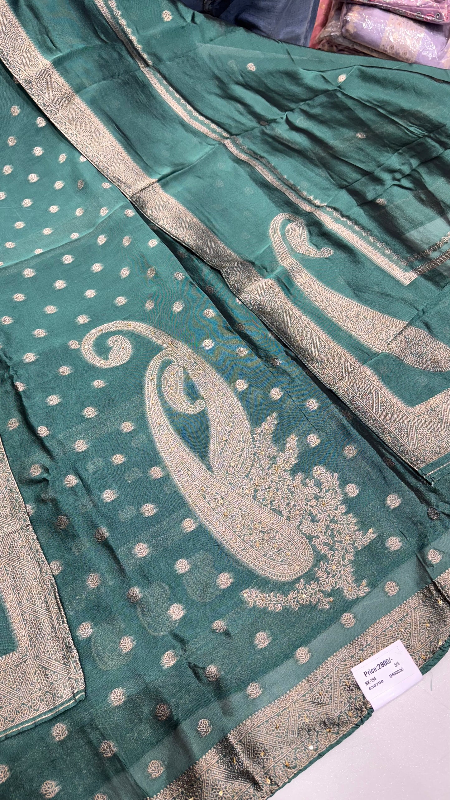 Kanjivaram Silk Unstitched Suit with Opada Silk Bottom