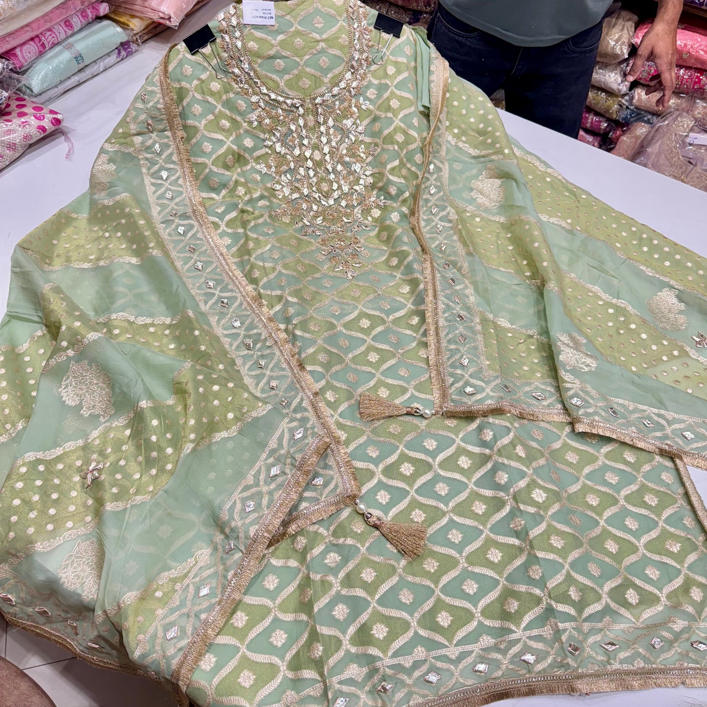Luxury Banarasi Tissue Unstitched Suit Set – Gota Patti Glam with Statement Dupatta & Silk Bottom (2.5m)