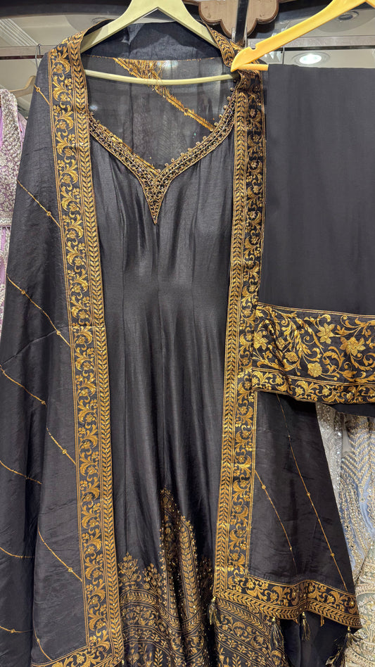 Handloom Banarsi Silk Anarkali With Sharara
