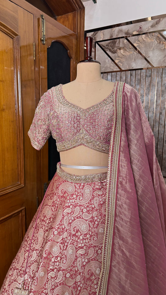 Designer Readymade Pure Tissue & Brocade Zardozi Dabka Lehenga Choli with Dupatta (Free Size up to 42 Bust)