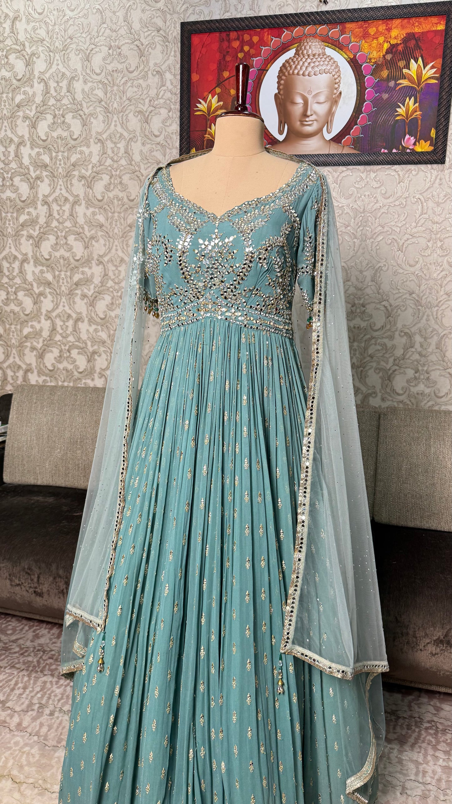 Designer Readymade Pure Georgette Floor-Length Anarkali with Net Dupatta (Free Size up to 44 Bust)