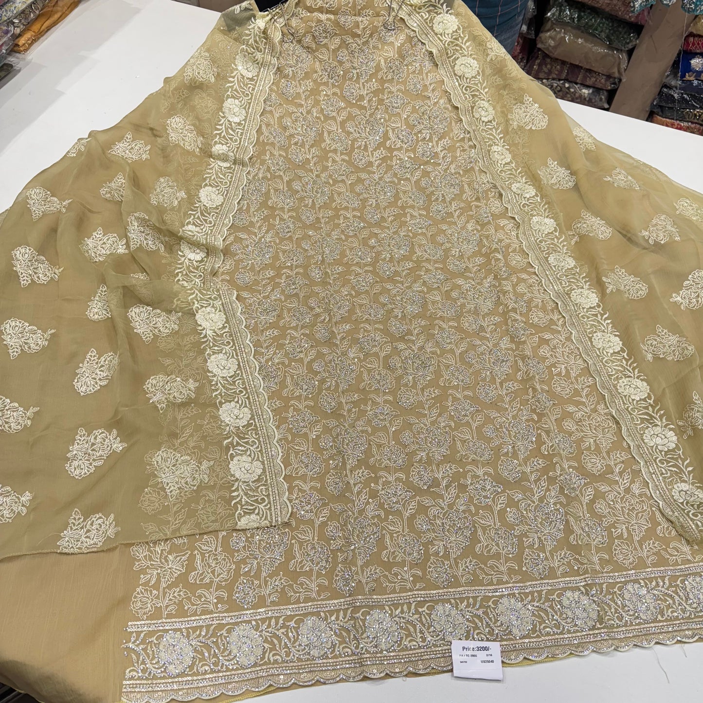 Crush Georgette Suit with Lakhnavi Thread Work & Zarkan Detailing