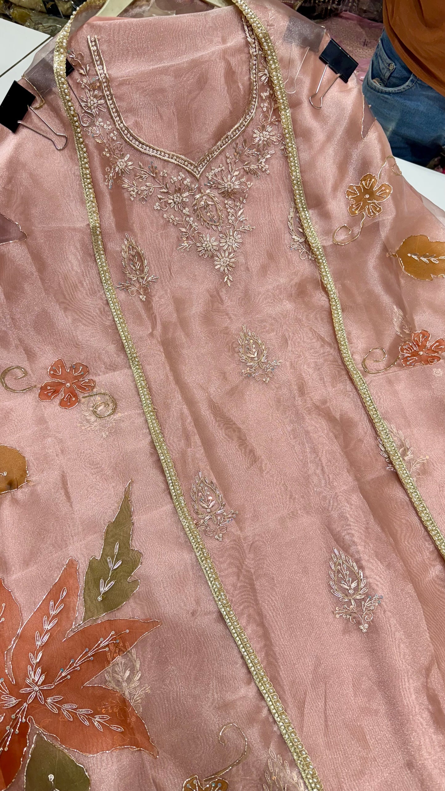 Pastel Elegance Hand Embroidered Unstitched Glass Organza Suit Set