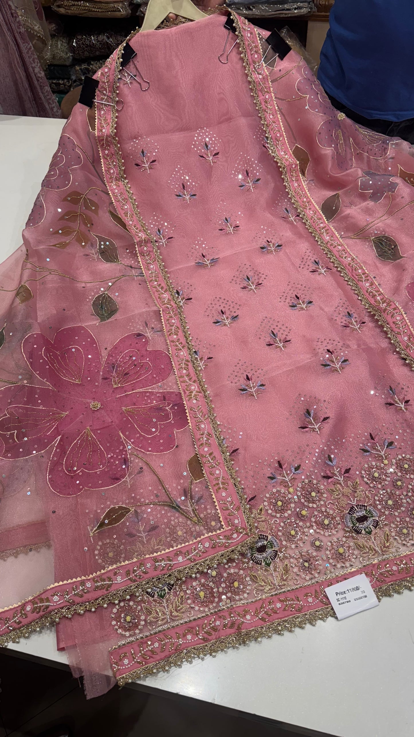 Pure Glass Organza Unstitched Suit with Zardozi Embroidery