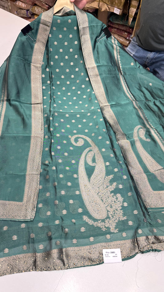 Kanjivaram Silk Unstitched Suit with Opada Silk Bottom