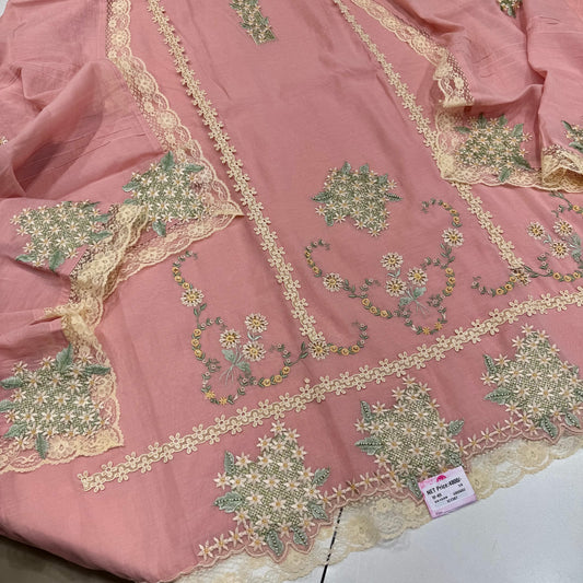 Graceful Pakistani Style Unstitched Pure Mul Mul Suit with Thread, Zari & Lace Embroidery