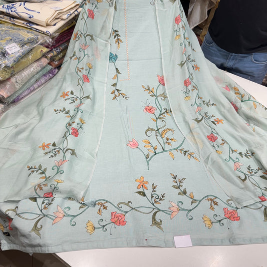 Elegant Pure Cotton Printed & Embroidered Unstitched Suit with 3 Meter Pure Cotton Bottom