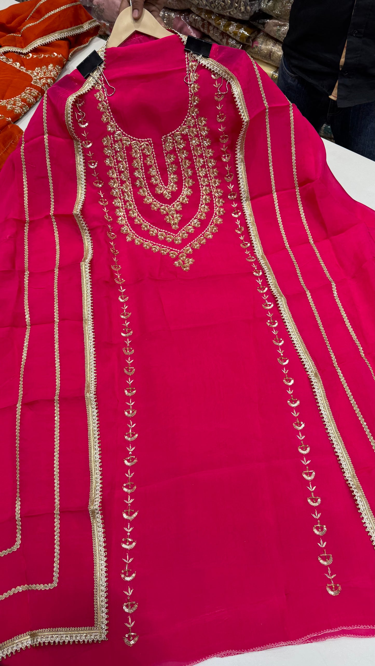 Elegant Pure Opada Silk Unstitched Suit with Zardozi Handwork & Organza Dupatta