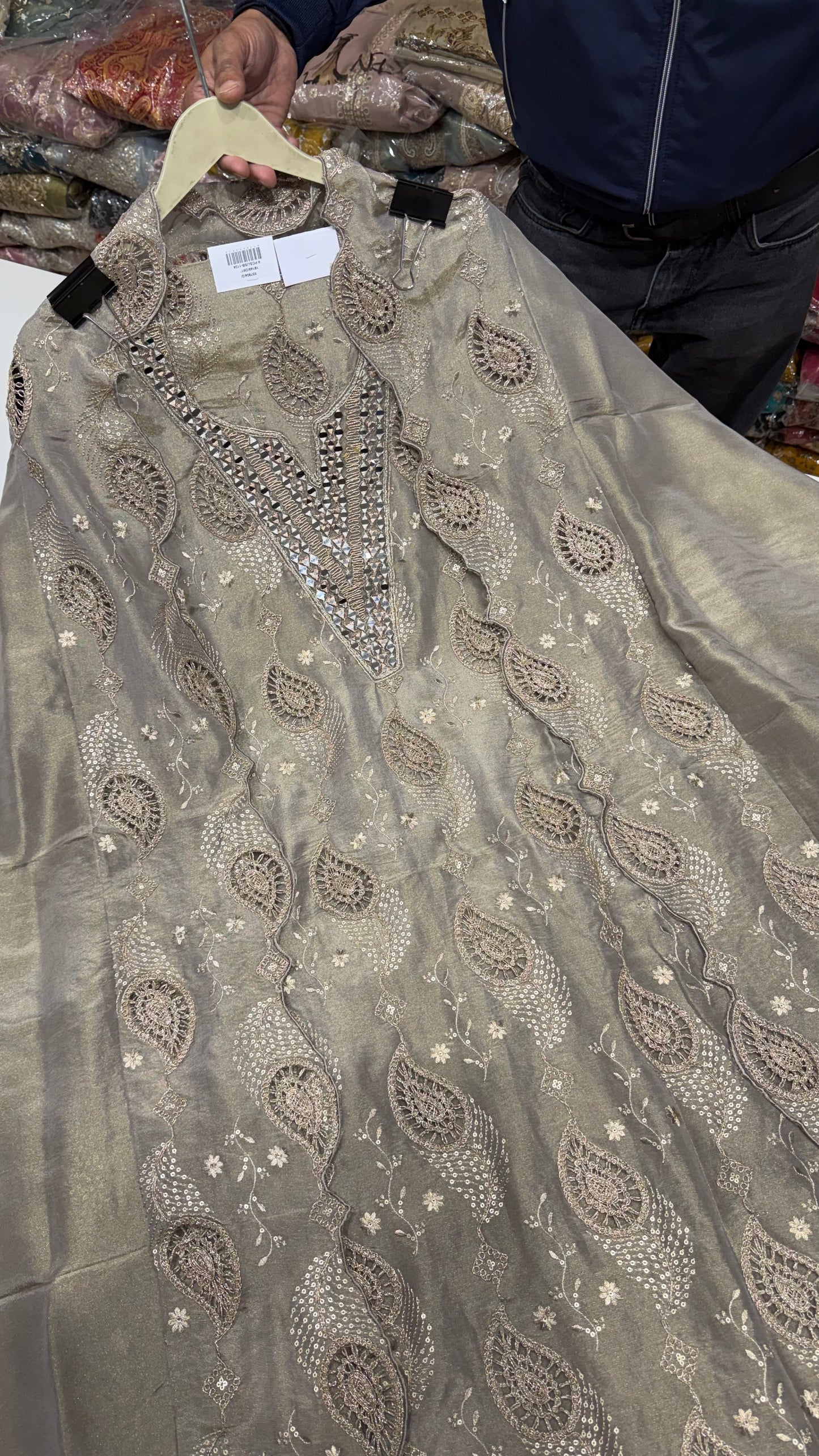 Shimmer Tissue Handwork Unstitched Suit Set