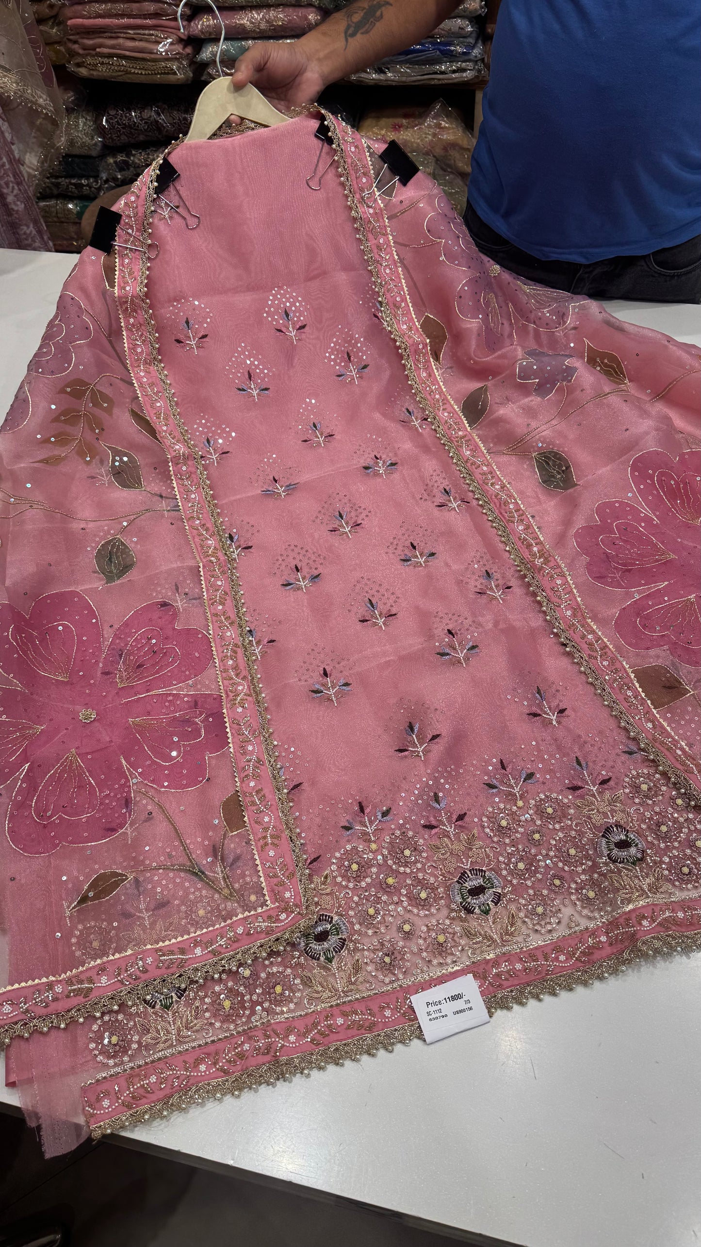 Pure Glass Organza Unstitched Suit with Zardozi Embroidery