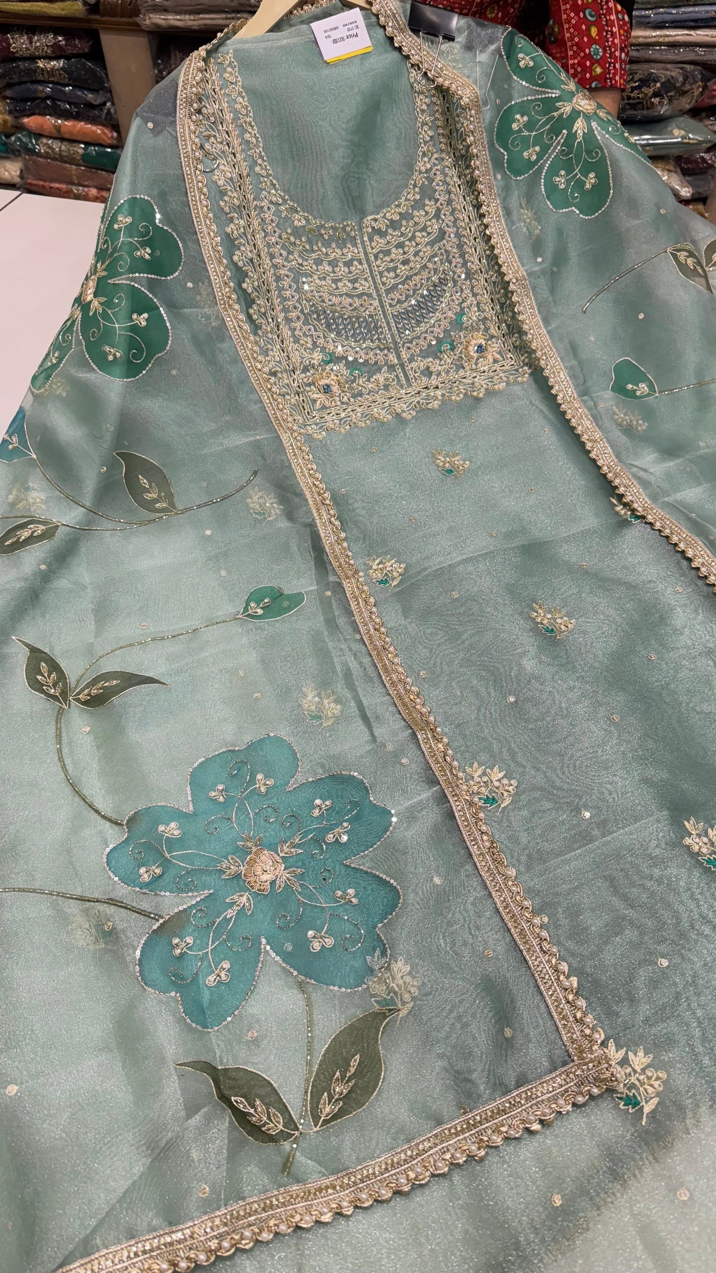 Elegant Zardozi Embroidered Unstitched Suit in Pure Glass Organza