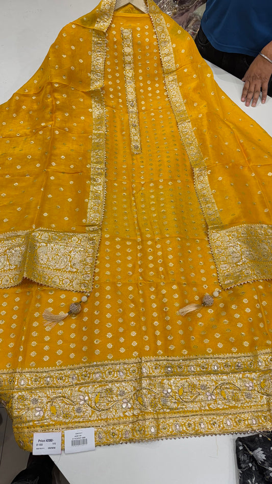 Elegant Hand-Embroidered Unstitched Mysore Georgette Suit Set