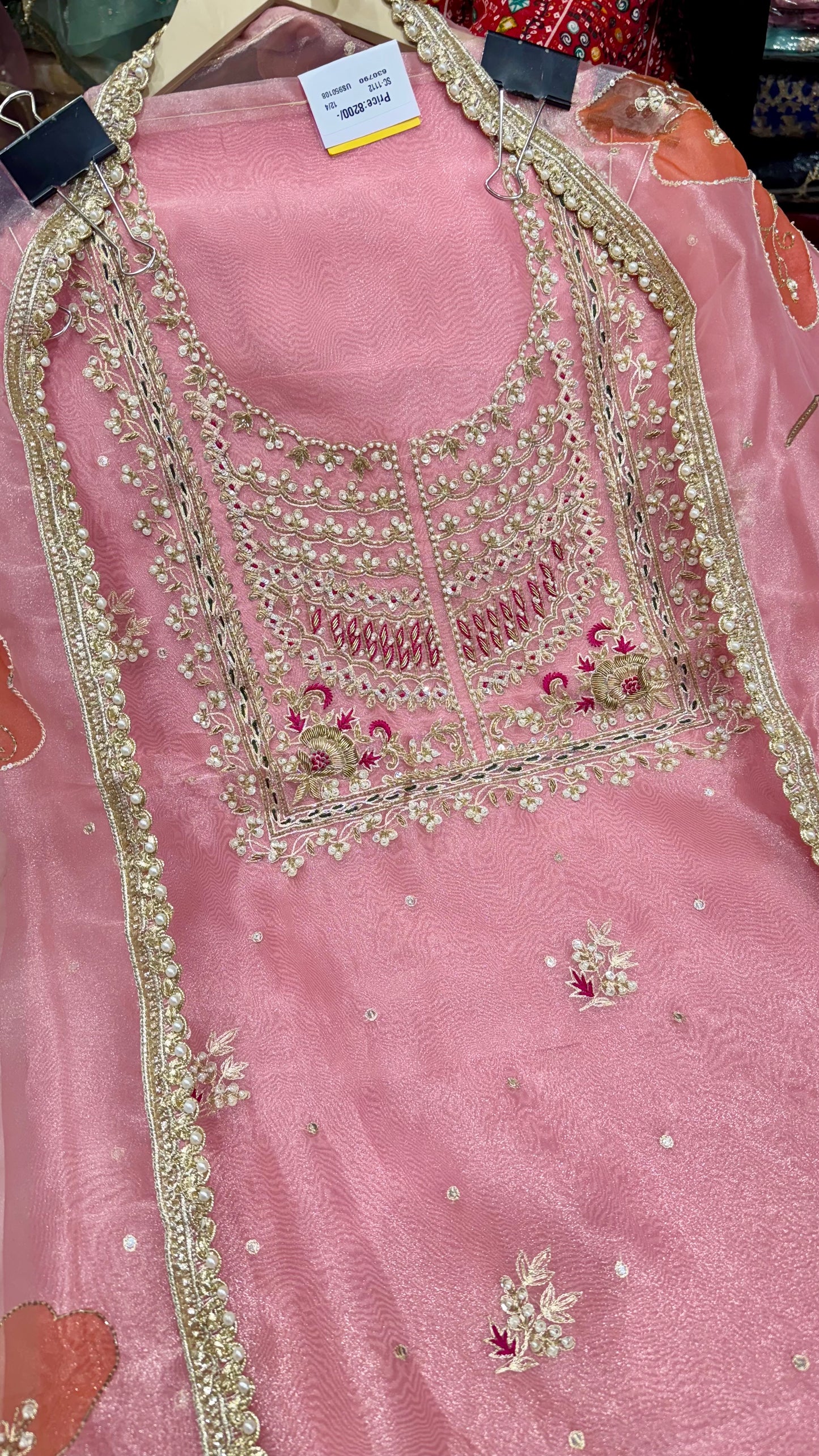 Elegant Zardozi Embroidered Unstitched Suit in Pure Glass Organza