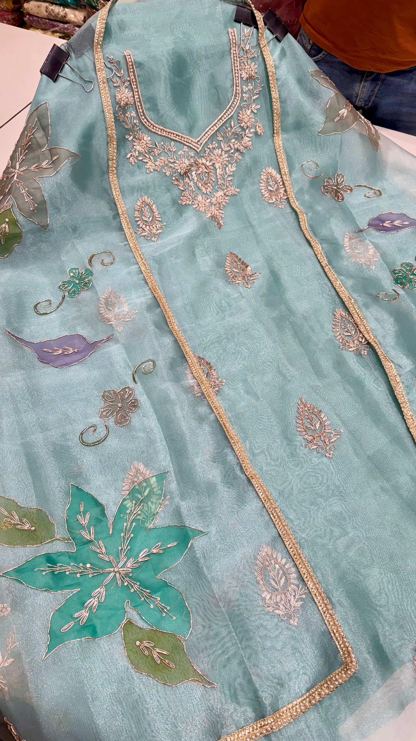 Pastel Elegance Hand Embroidered Unstitched Glass Organza Suit Set