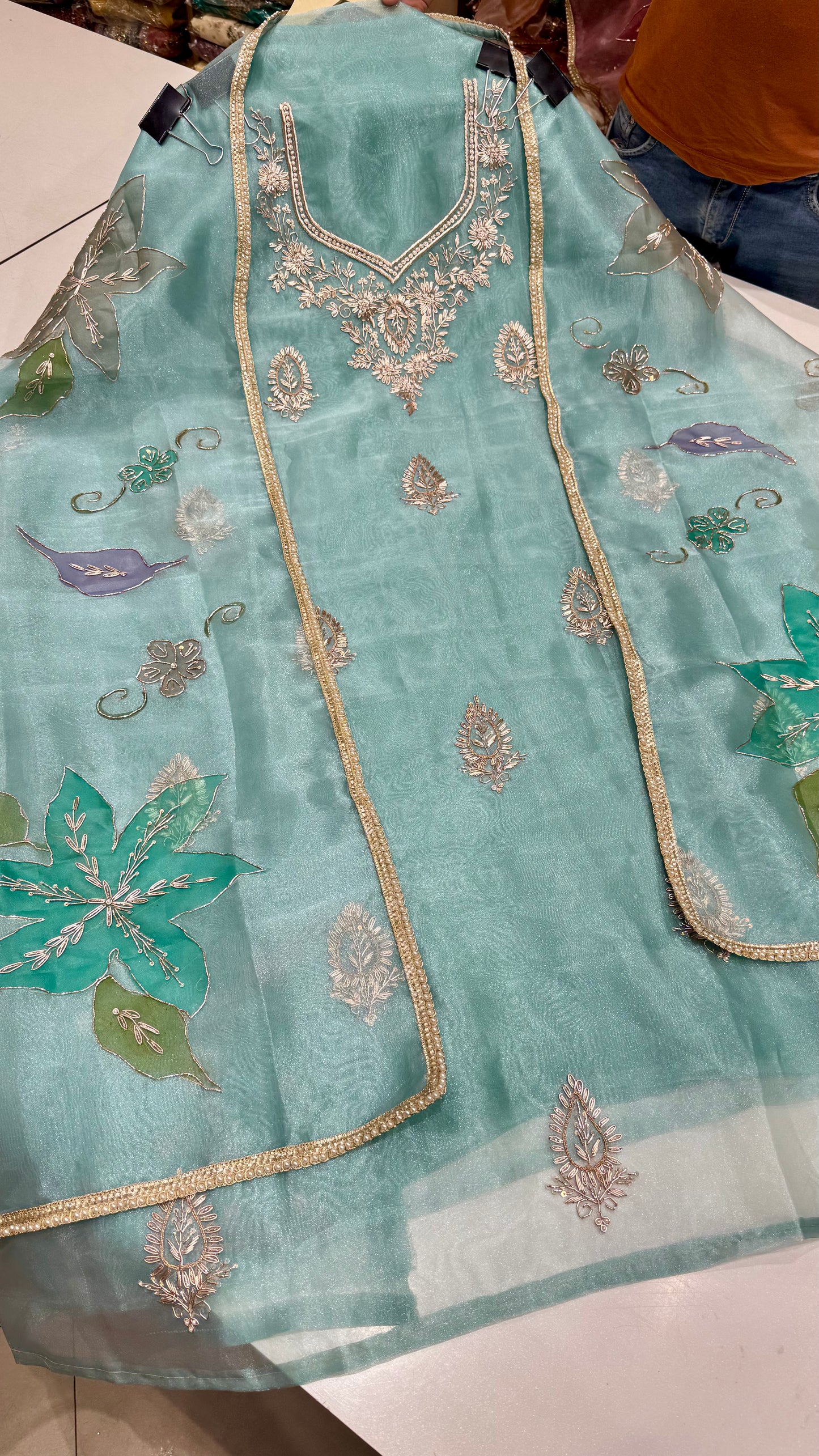 Pastel Elegance Hand Embroidered Unstitched Glass Organza Suit Set