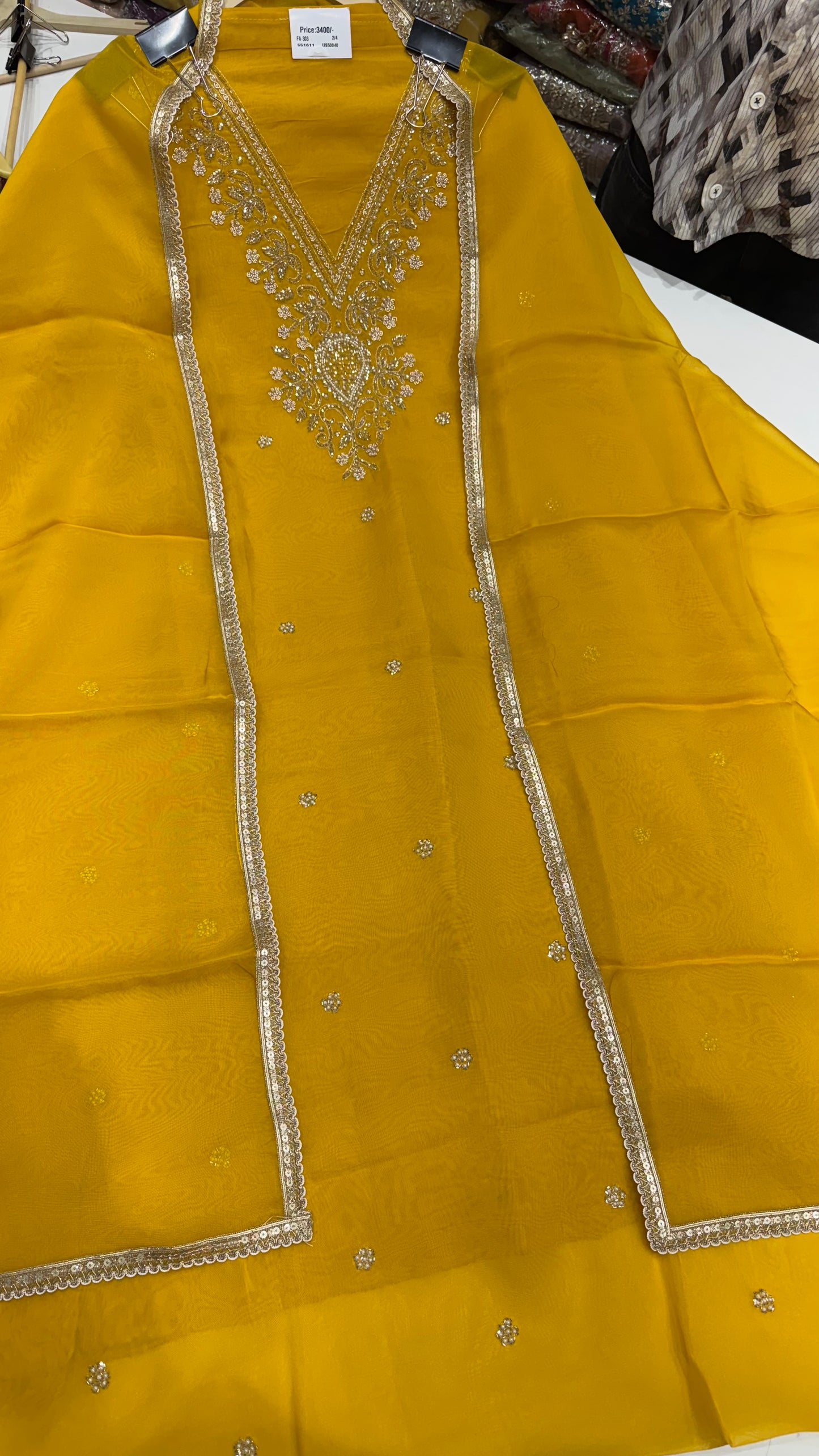 Elegant Pure Organza Hand Embroidered Unstitched Suit