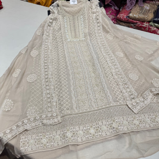 Lakhnavi georgett pearls work suit set