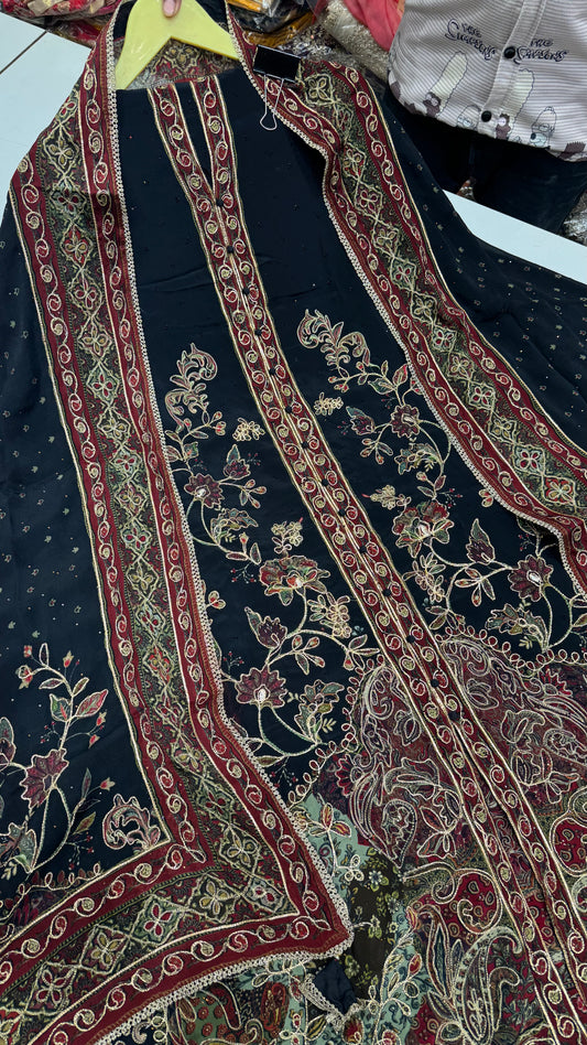 Sabyasachi Inspired Achkan Style Unstitched Pure Crepe Suit