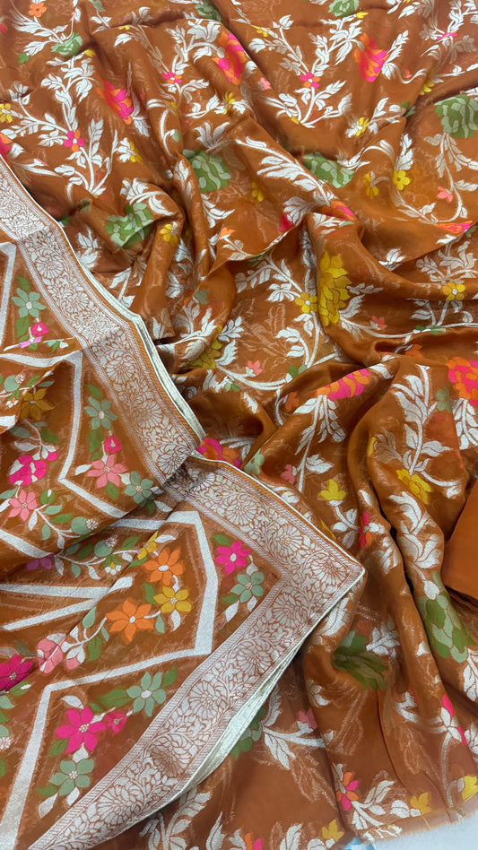 Luxurious Handloom Woven Pure Mysore Organza Unstitched Suit Set