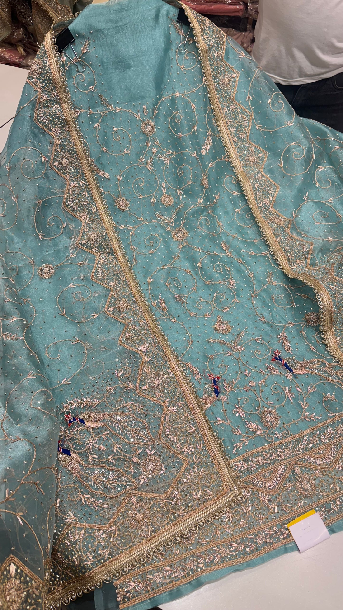 Royal Farukhabadi Hand-Embroidered Unstitched Glass Organza Suit