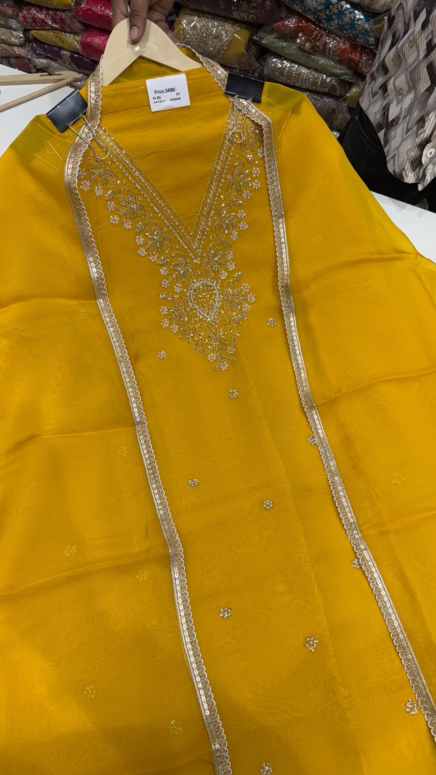 Elegant Pure Organza Hand Embroidered Unstitched Suit