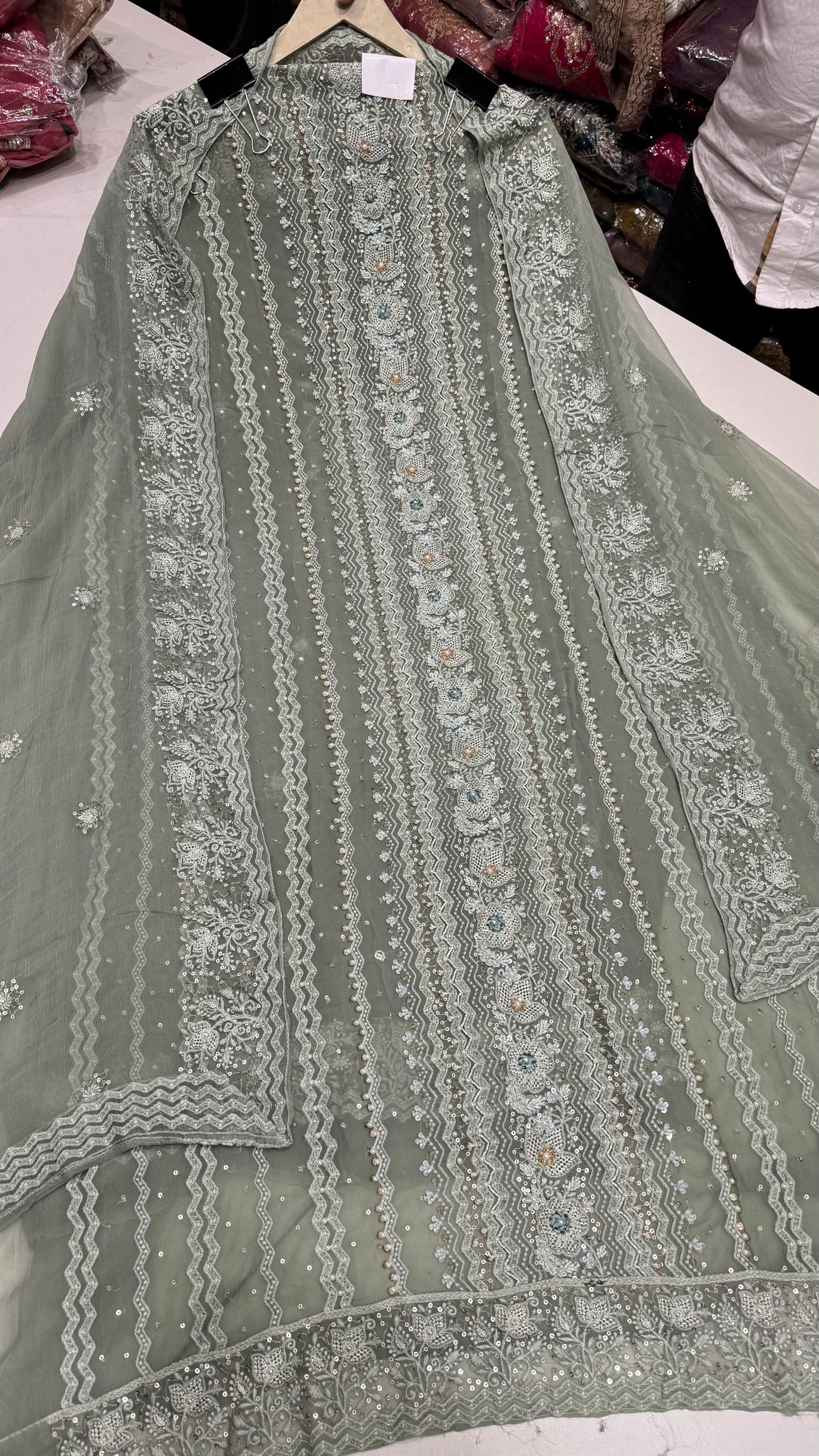 Designer Pure Georgette Hand-Embroidered Unstitched Suit