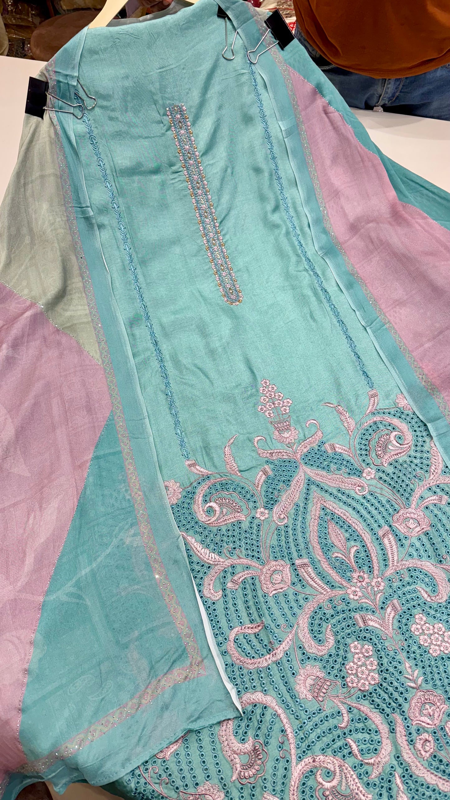 Opada Silk Unstitched Embroidered Suit with Printed Chinon Dupatta
