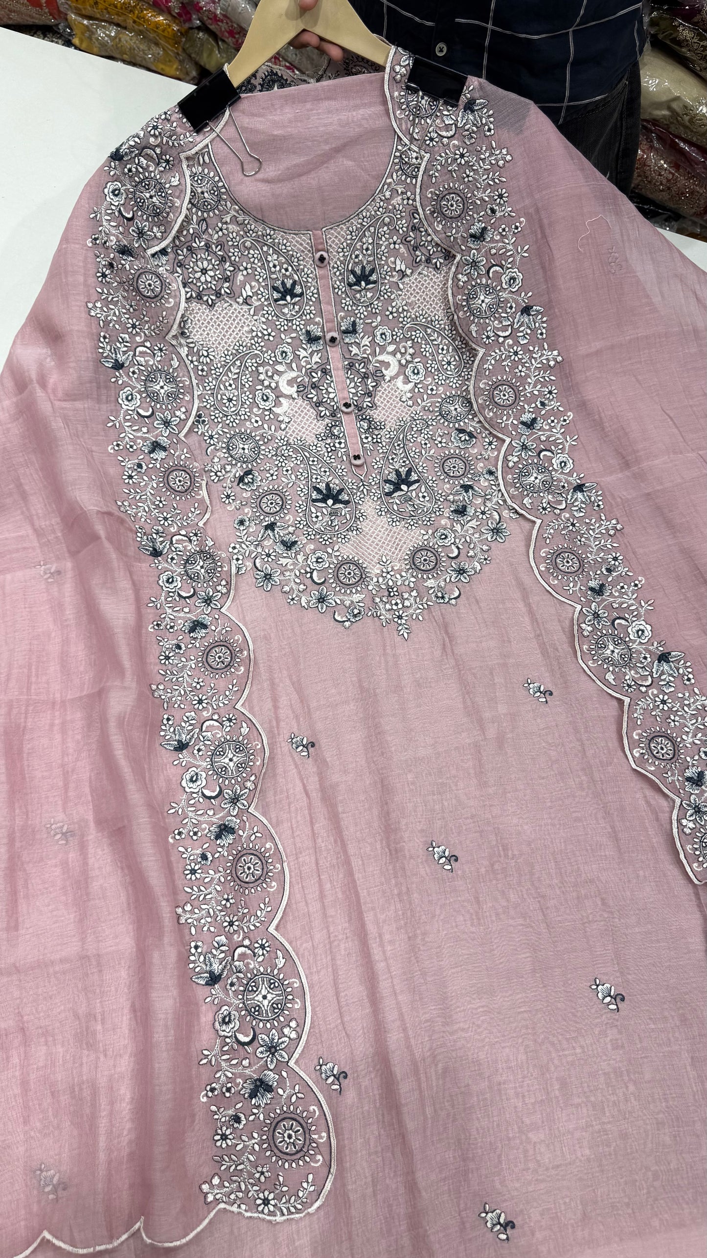 Luxury Unstitched Pure Mulmul Cotton Embroidered Suit | Premium Resham Thread Work Shirt & Dupatta | Soft Summer Cotton Dress Material with Cotton Bottom | Designer Ethnic Wear