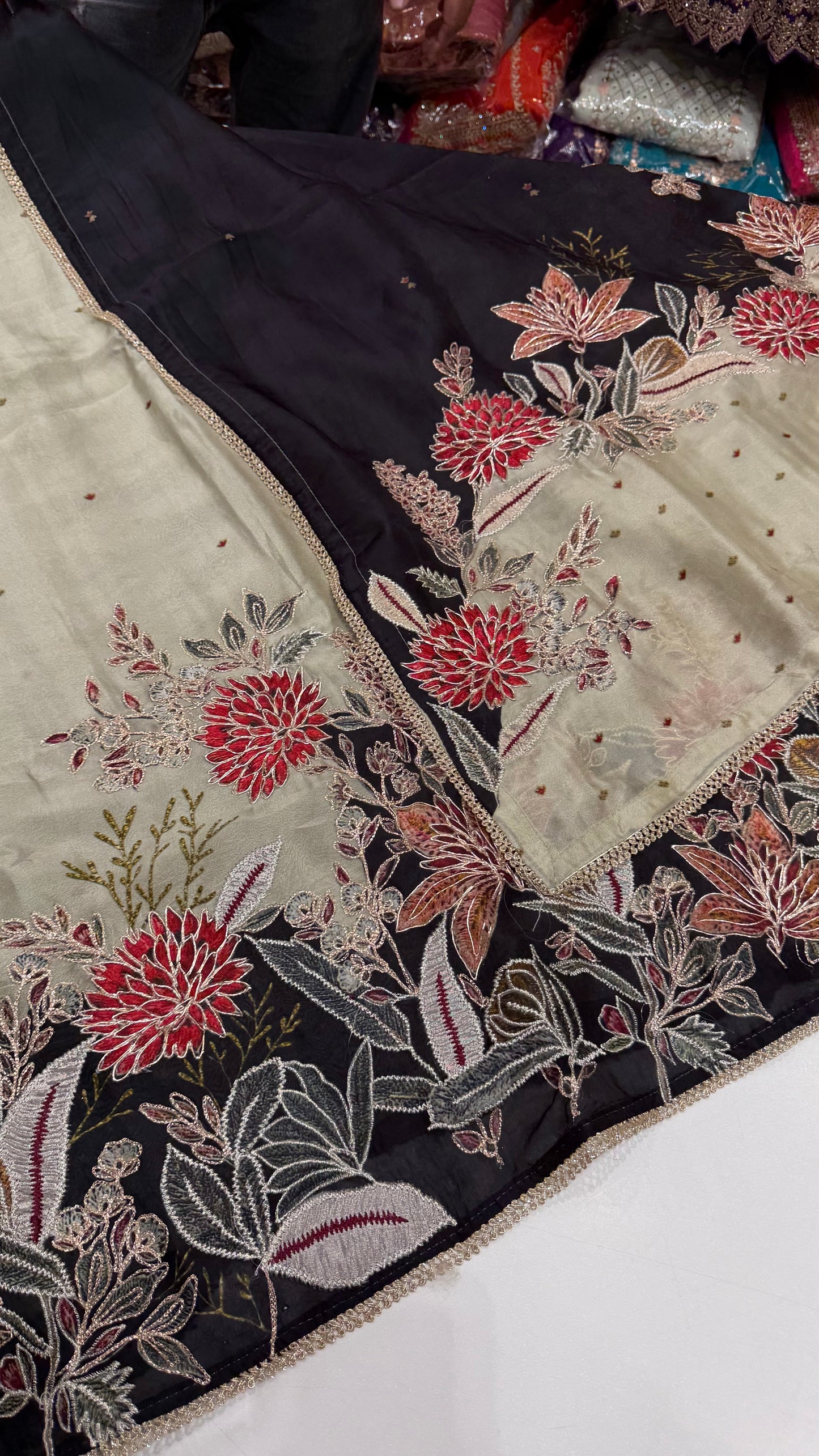 Sabyasachi Inspired orgenza Silk Digital Print & Hand Embroidered Suit Set