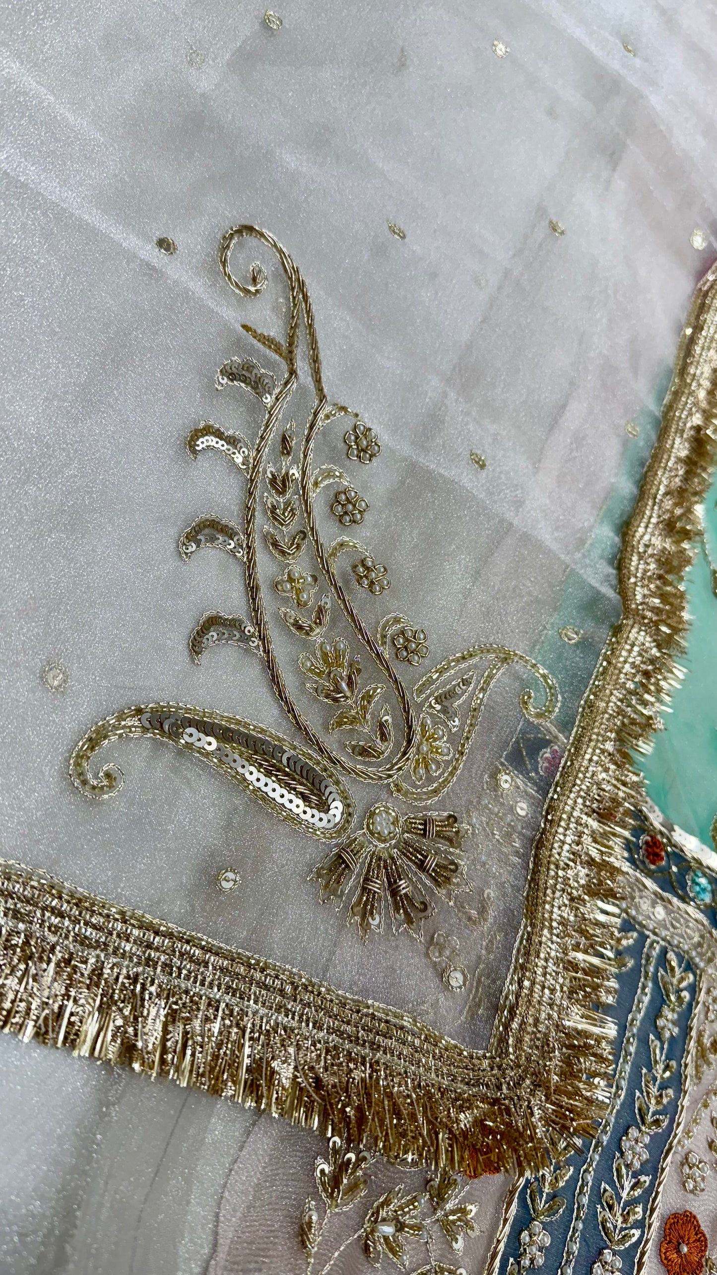 Luxury Pure Glass Organza Hand-Embroidered Unstitched Suit with Zardozi Detailing