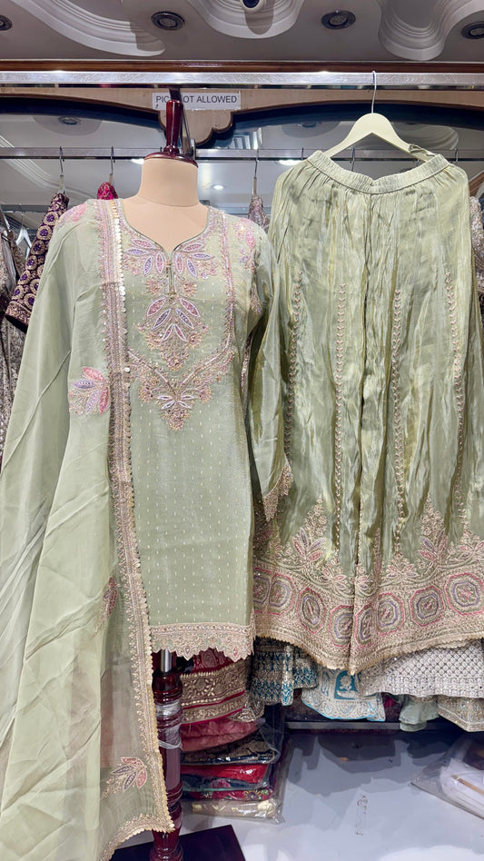 Elegant Embroidered Sharara Set with Dupatta