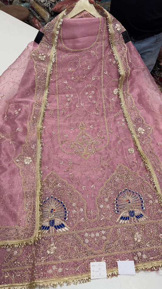 Luxury Dabka & Farrukhabadi Handwork Organza Unstitched Suit with Jaal Dupatta