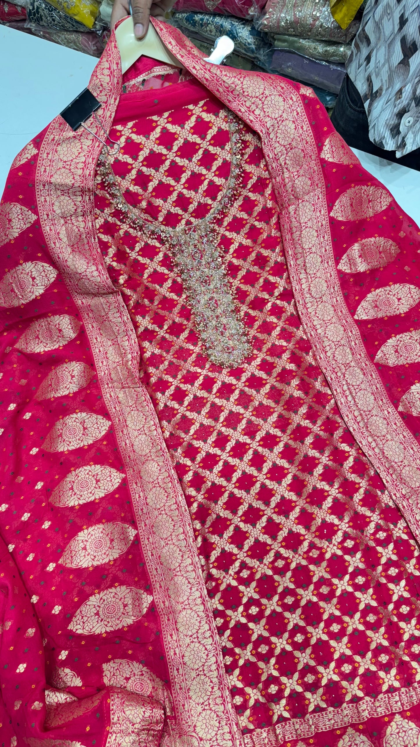 Designer Pure Mysore Georgette Hand Embroidered Unstitched Suit