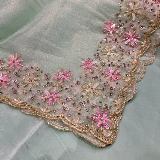 Light Green Handembroided four side border dupatta suit set