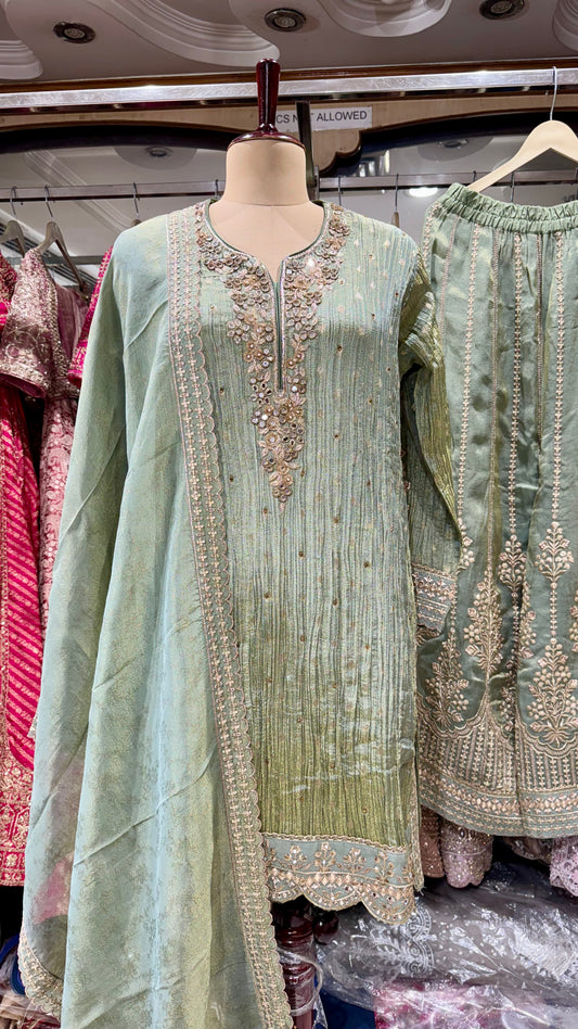 Readymade Pure Tissue Sharara Suit – Free Size (Up to 44” Bust)