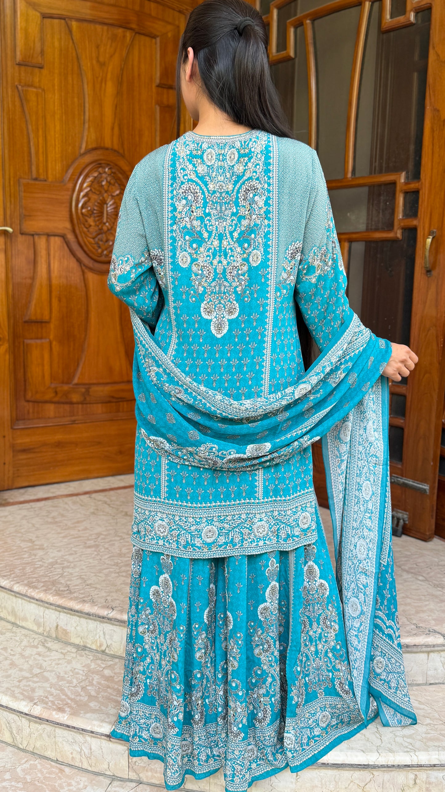 Floral Luxe Digital Print Sharara Suit Set with Dupatta