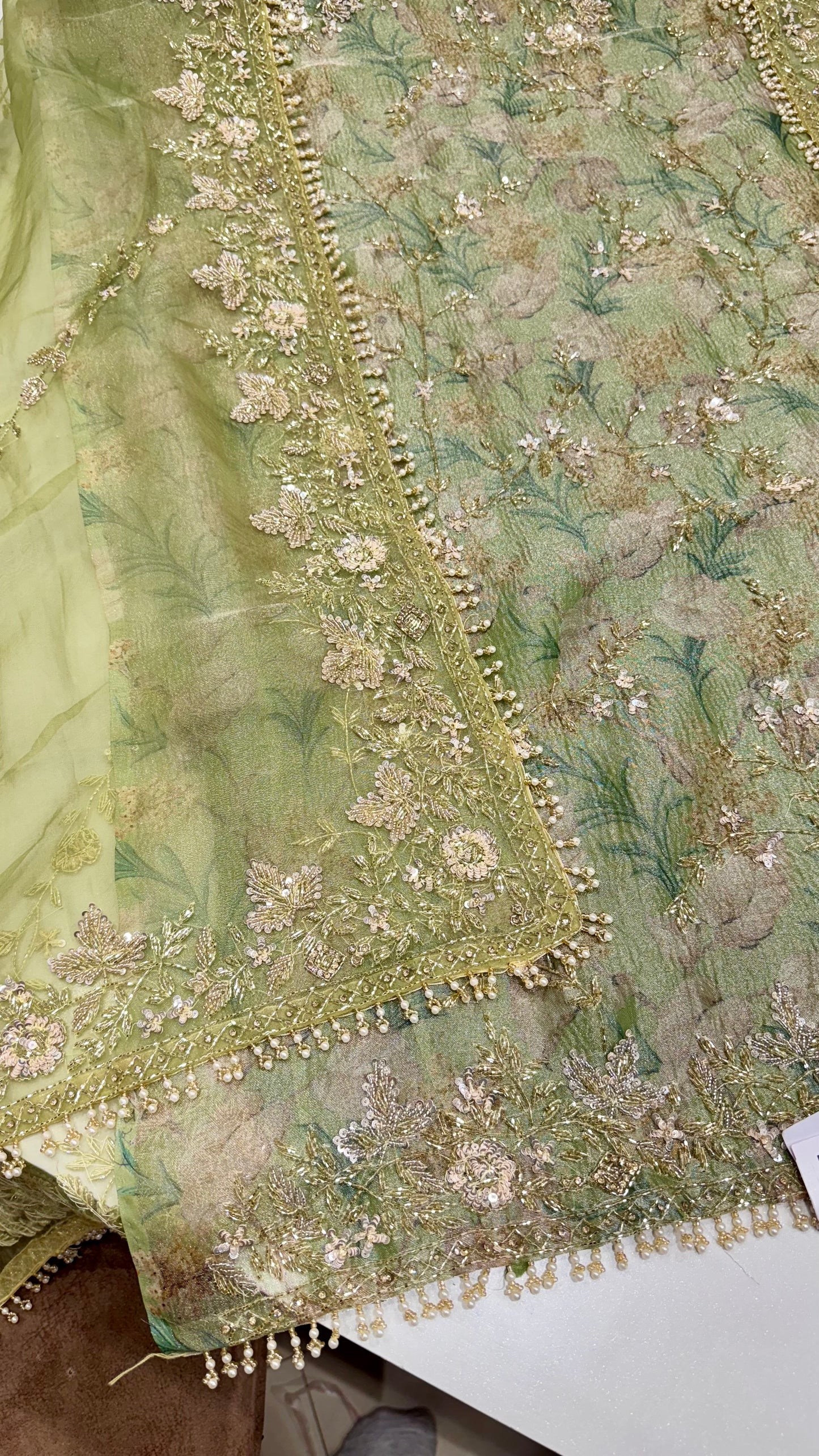 Pure Crush Tissue Unstitched Suit with Zardozi Embroidery