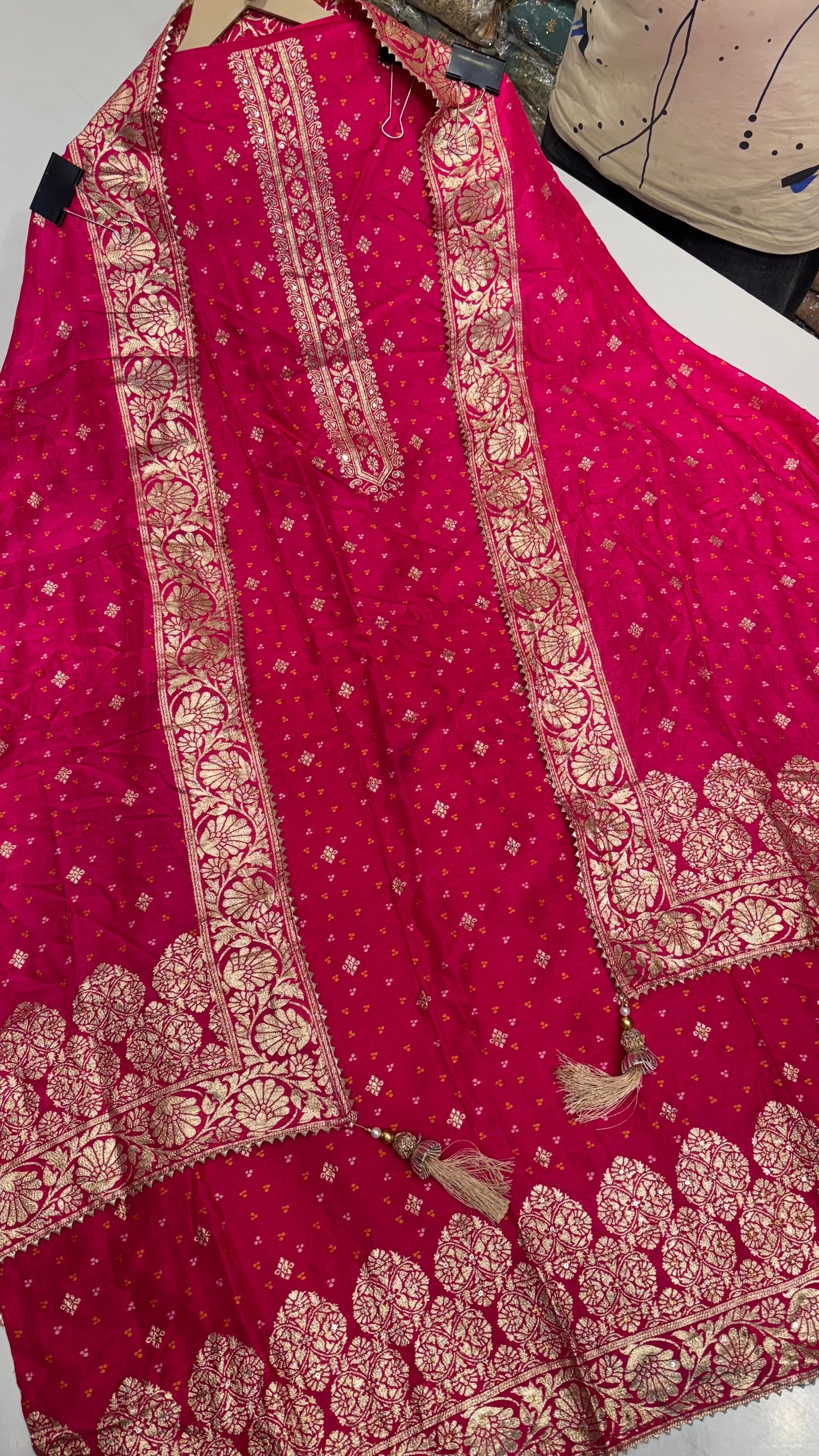 Elegant Banarasi Silk Unstitched Suit with Handloom Weaving Dupatta