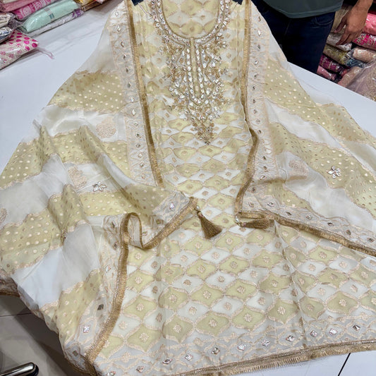 Luxury Banarasi Tissue Unstitched Suit Set – Gota Patti Glam with Statement Dupatta & Silk Bottom (2.5m)