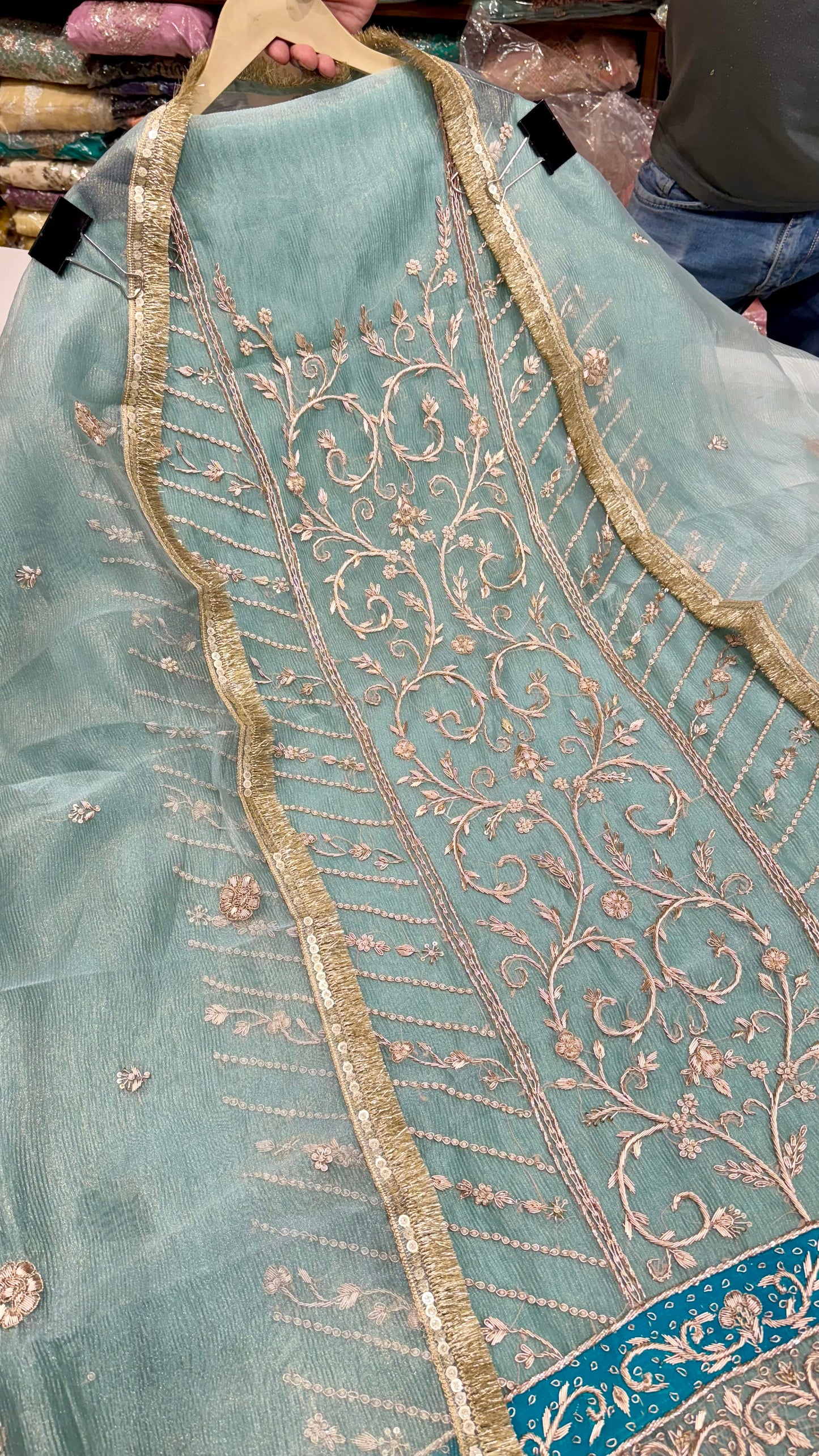 Elegant Hand Embroidered Pure Crush Organza Unstitched Suit