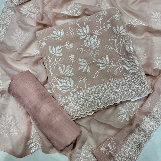 Georgett thread and sequence suit set with chiffon dupatta