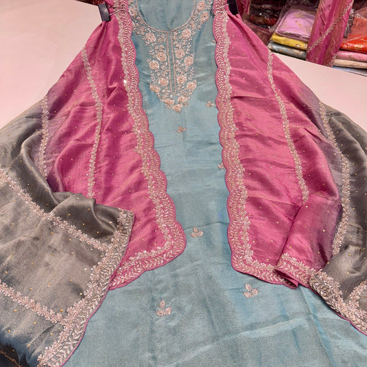 Move Tissue silk handwork heavy dupatta suit set