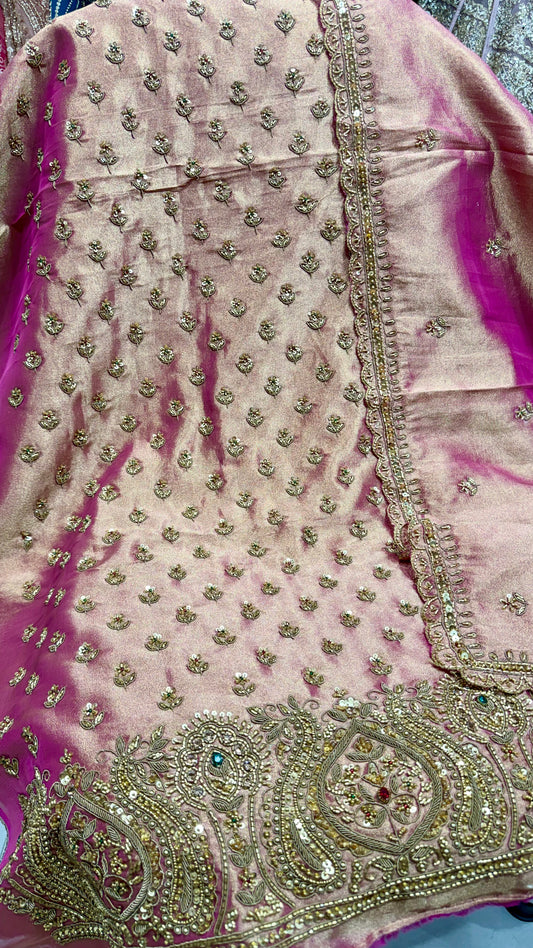 ✨ Regal Pure Tissue Oxidized Zardozi Handworked Unstitched Suit Set