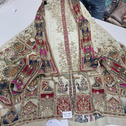 Unstitched Pure Crepe Achkan Style Suit with Zari Embroidery & Chinon Dupatta