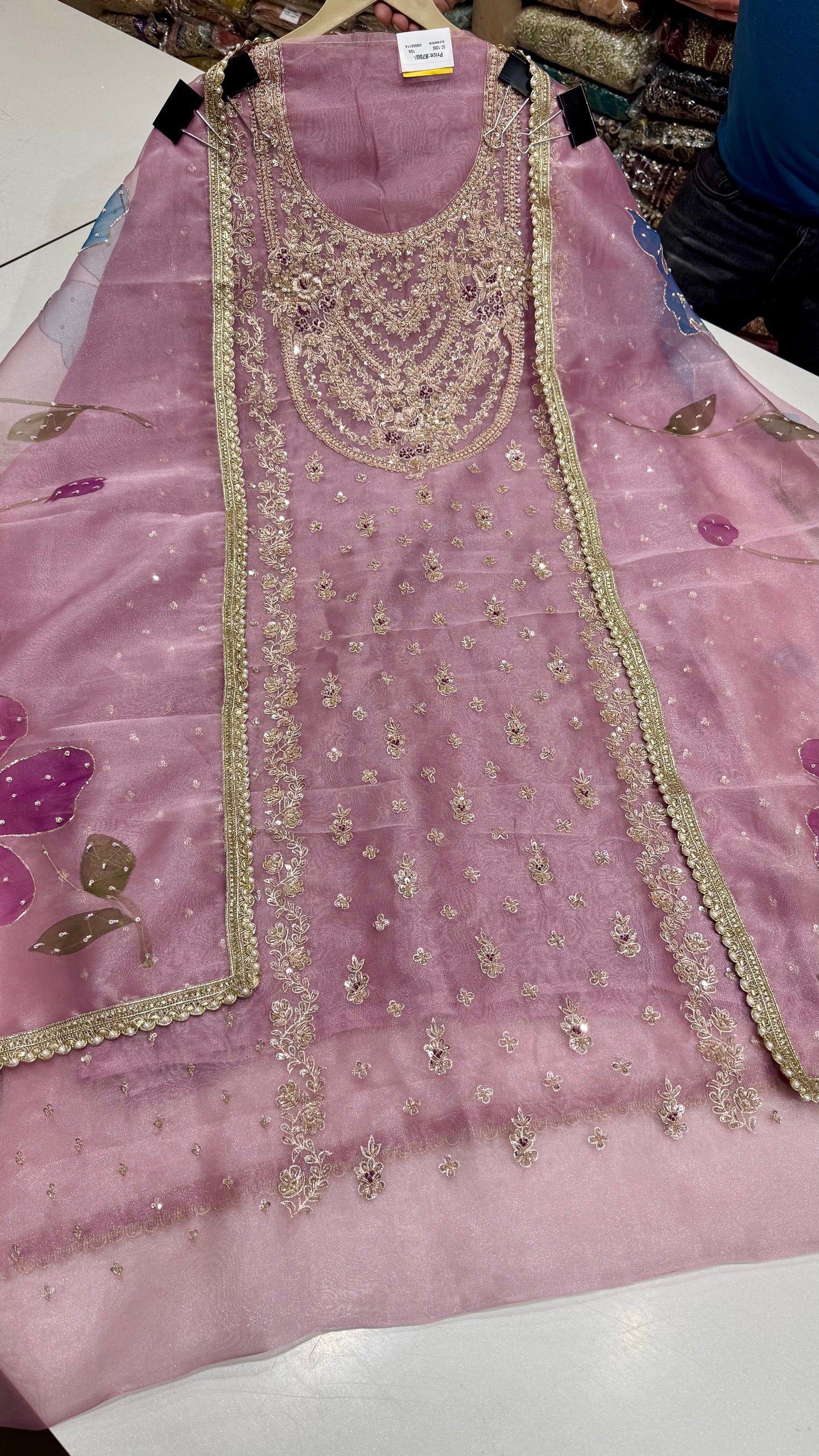 Glass Organza Unstitched Suit with Heavy Zardozi Hand Embroidery