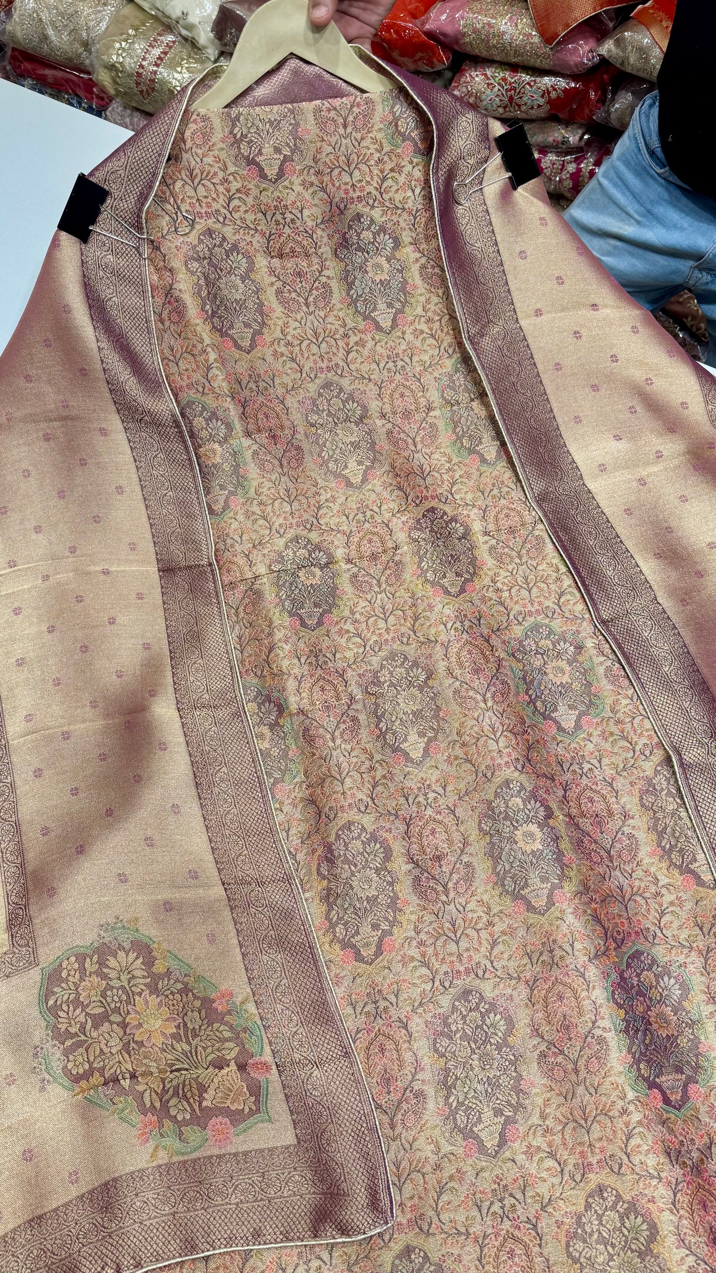 Elegant Pure Mysore Tissue Unstitched Suit with Traditional Handloom Weaving