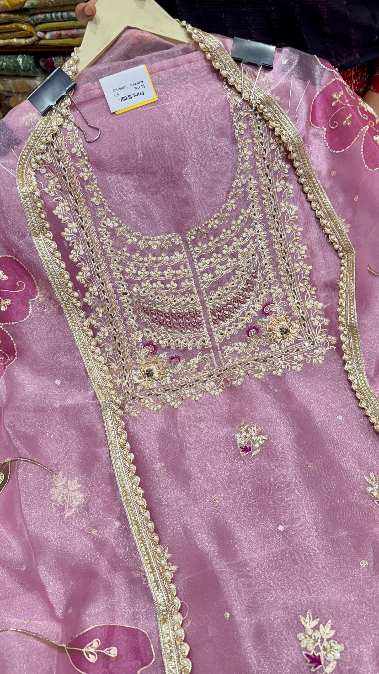 Elegant Zardozi Embroidered Unstitched Suit in Pure Glass Organza