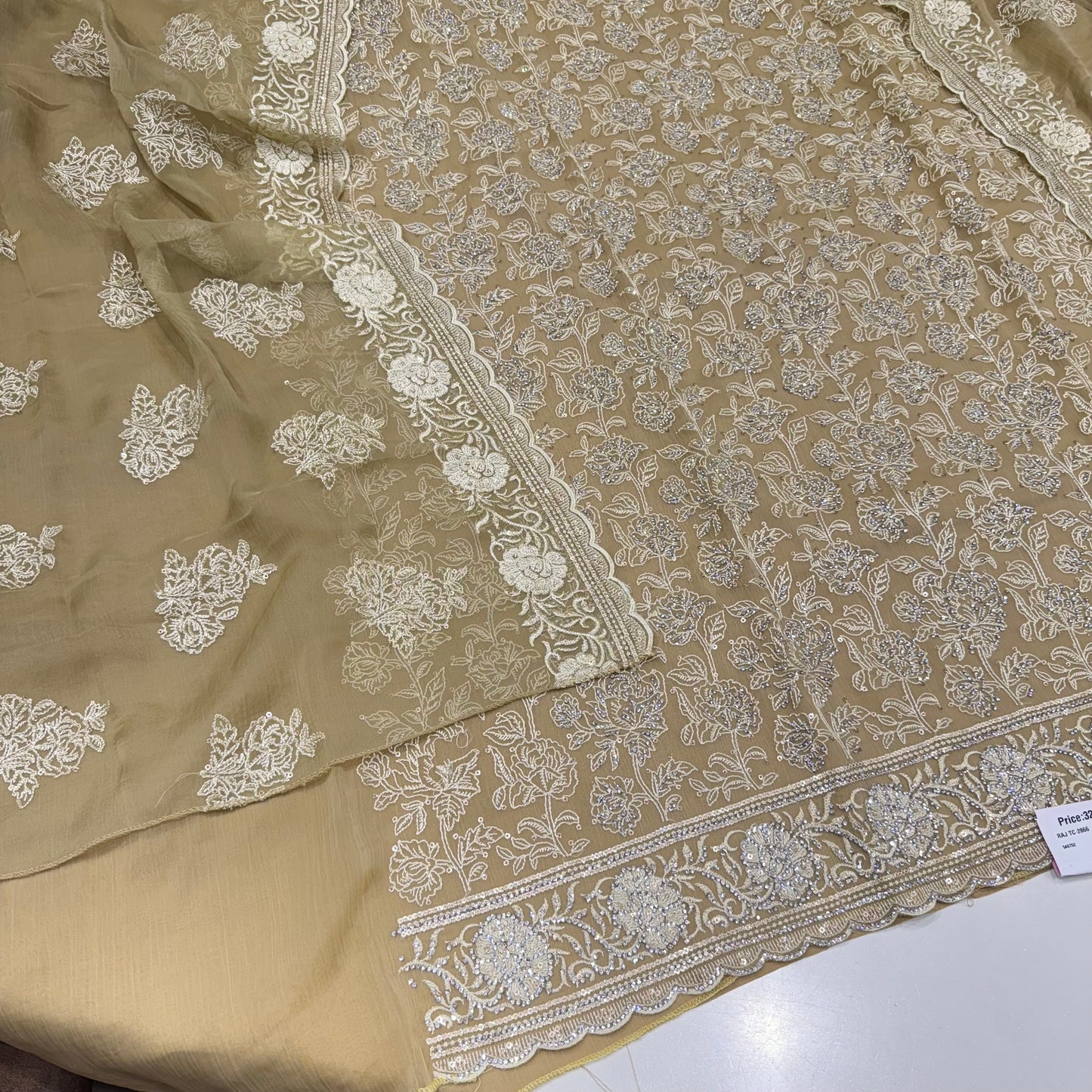 Crush Georgette Suit with Lakhnavi Thread Work & Zarkan Detailing