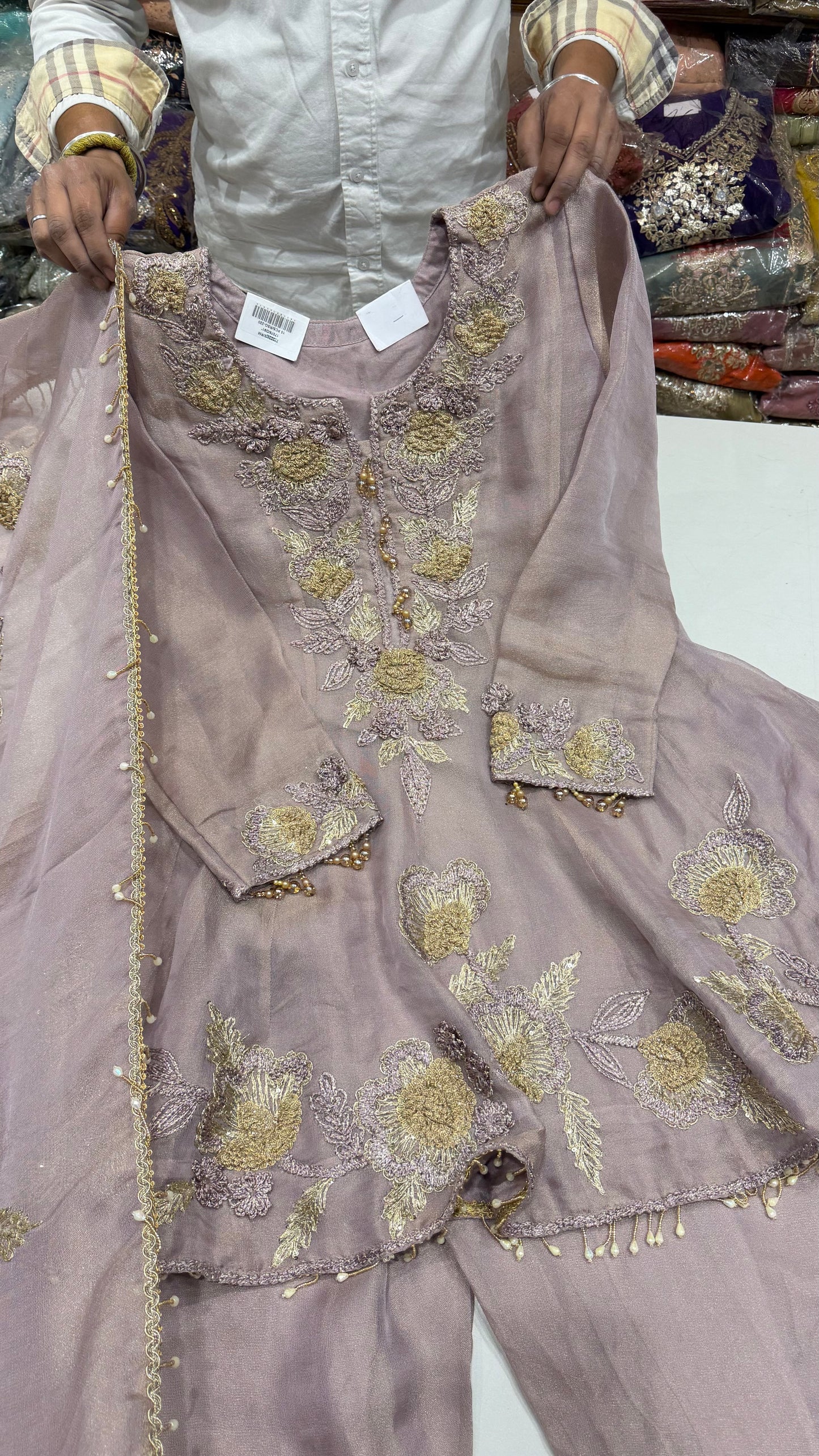 Burbery Tissue Short anarkali with farshi Salwar